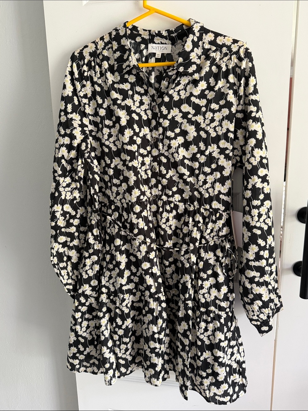 Anthro Nation Los Angeles by Black cotton Daisy Print Tunic dress‎ XXL